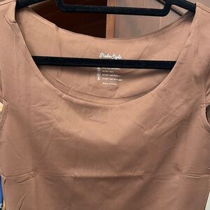 Pinkmstyle Brown Sleeveless bodysuit square neck